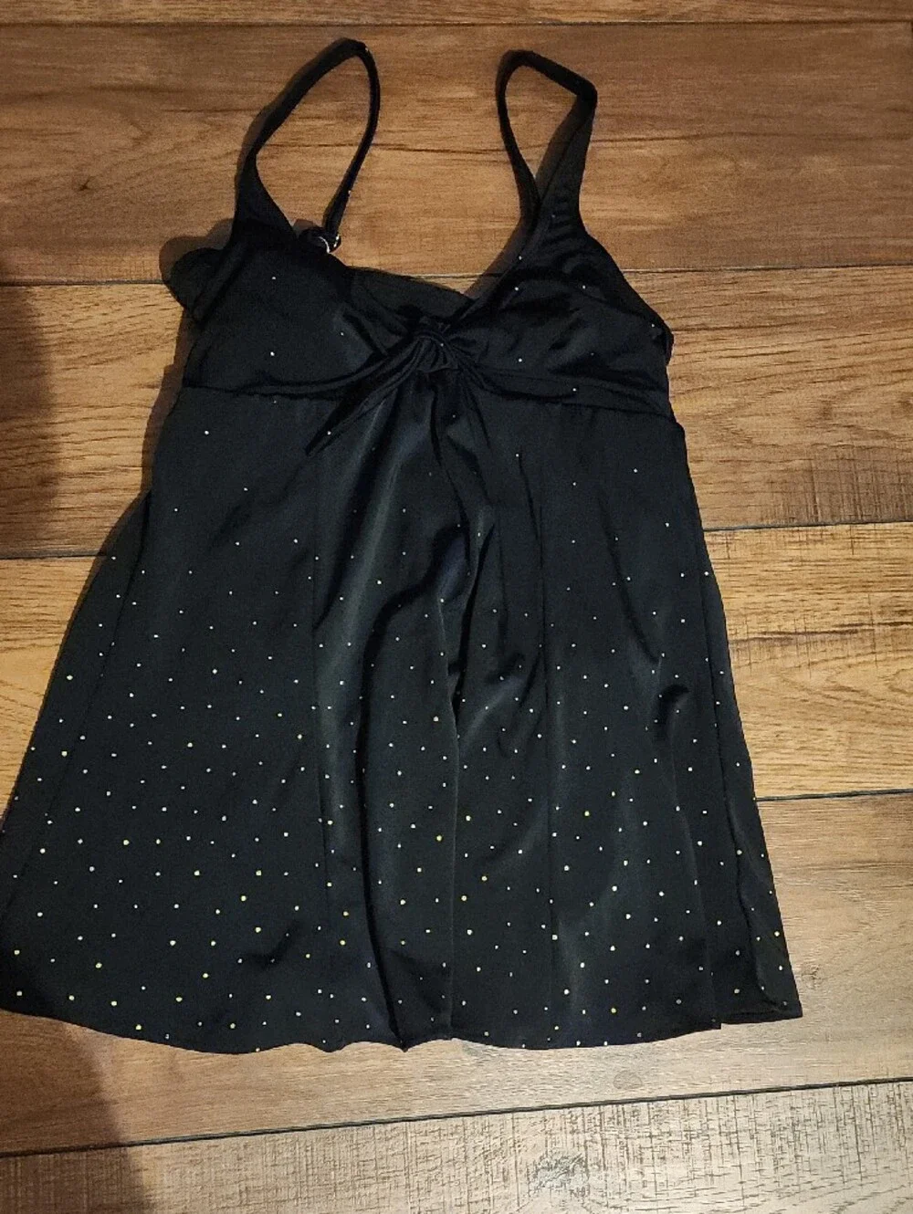 MARINA WEST  Black Knot-Front Swim Dress with Gold Dot Detail